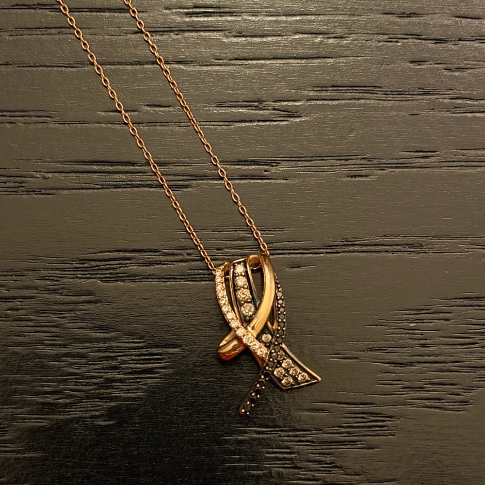 Le Vain 14k Rose Gold Chocolate Diamond Ribbon Pendant Necklace